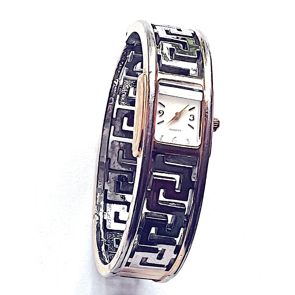 Avon Two Tone Greek Pattern Hinged Women's Quartz Watch